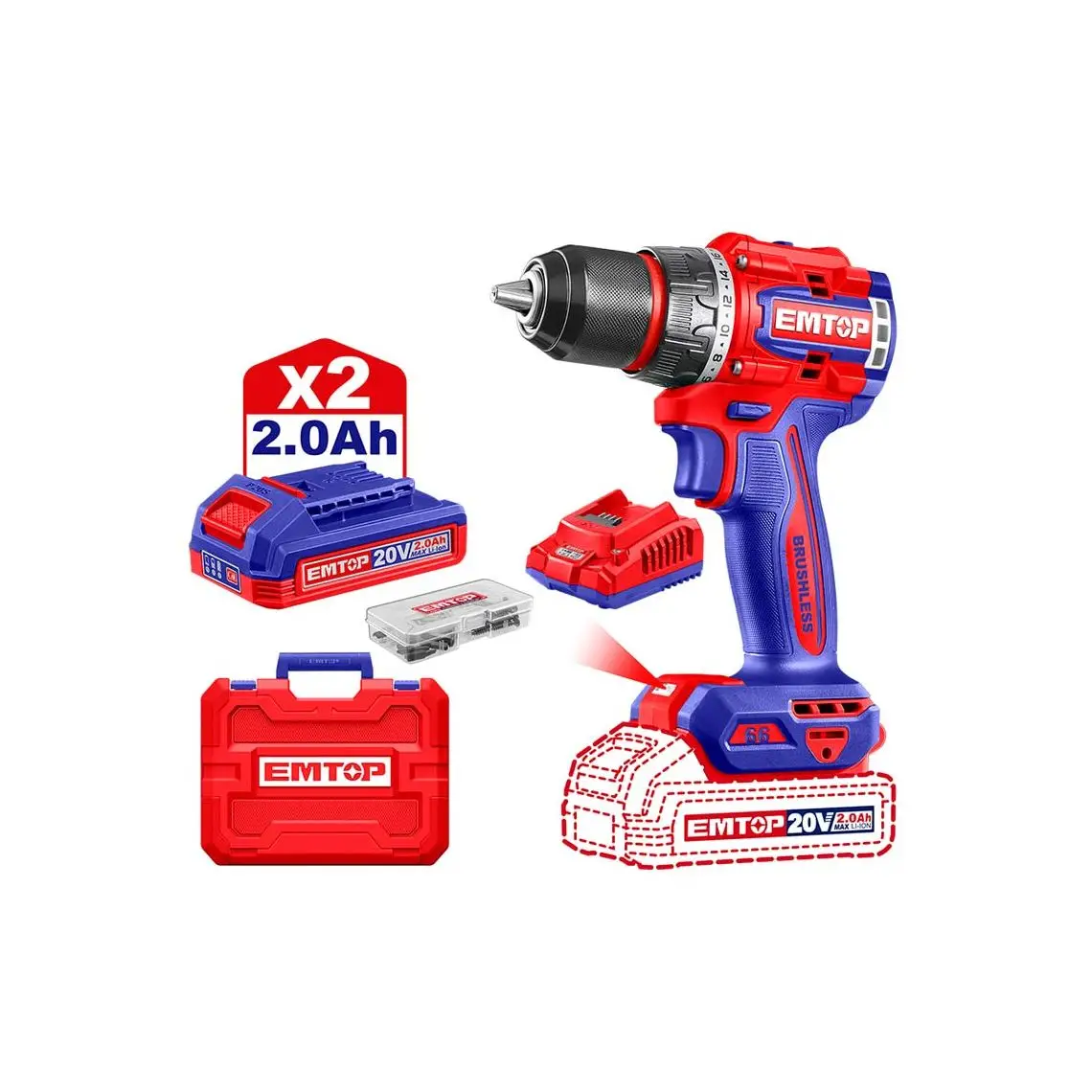 Drill driver emtop 20 V, 66N-m ECDL20668
